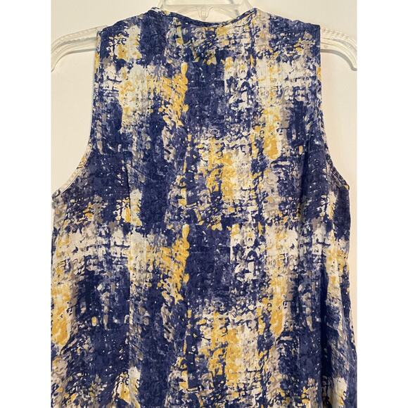 Elena Solano Sleeveless Linen Rayon Large Blouse Ruffle Front Blue Yellow - Picture 7 of 9
